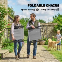 Outsunny 8 Piece Garden Dining Set with Umbrella, Garden Furniture Set with 6 Folding Chairs, Tempered Glass Table for Patio Grey(m-4)