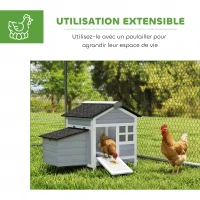 PawHut Poulailler en bois, toit en asphalte et pondoir abri pour 4 poules avec fenêtre en acrylique 92 x 64 x 69 cm gris(m-6)