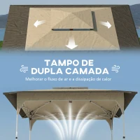 Outsunny Tenda Dobrável 3,5x3,5 m Pop-up com Altura Ajustável 3 Níveis Duplo Telhado Fecho Central e Saco UPF50+ Cáqui(m-5)