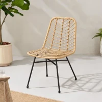 Lot de 2 chaises de jardin KOMODO - Imitation rotin naturel - Structure acier -  L48  x P 47 x H 88 cm(m-2)