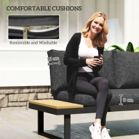 Outsunny 4 Seater L Shaped Aluminium Sectional Garden Furniture Set with 2 Loveseats and Wood-Plastic Coffee Table - Natural Wood(m-7)