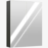 HOMCOM Armadietto Pensile Bagno 2 Ante con Specchiera e 2 Ripiani Interni in MDF, 60x15x75 cm, Nero(m-1)