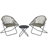 Outsunny Patio Bistro Set, Folding Patio Furniture Set with 2 Chairs and Table, Grey(m-1)