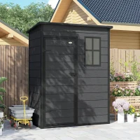 Outsunny 5' x 3' Garden Shed with Floor, Outdoor Storage Shed with Lockable Door, Window and Vent, Dark Grey(m-9)