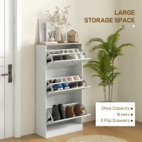 HOMCOM Modern Compact Three-Drawer Shoe Storage Cabinet - White(m-4)