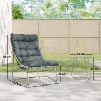 Outsunny 3 Piece Garden Bistro Set, Round Outdoor Bistro Table and Chairs Set for 2 with Texteline Seat and Cushions, Dark Grey(m-3)