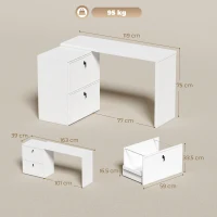 HOMCOM Birou reversibil în formă de L cu 2 sertare pentru arhivă Design modern pentru spații mici Birou alb(m-3)