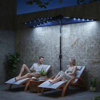 Outsunny 2.6 m Half Garden Parasol with Solar LED Lights, UPF50+ Semi Round Umbrella with 30° Tilt, Crank Handle, Dark Blue(m-2)