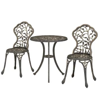 Outsunny 3 Pcs Aluminium Bistro Set Garden Furniture Dining Table Chairs Outdoor Seat Patio Seater Brown(m-11)