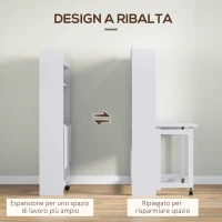 HOMCOM Scrivania Pieghevole con Libreria a 4 Ripiani, 2 Ruote e Foro Passacavi, 80x69x155 cm, Bianco(m-5)