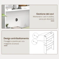 HOMCOM Scrivania Pieghevole con Libreria a 4 Ripiani, 2 Ruote e Foro Passacavi, 80x69x155 cm, Bianco(m-8)