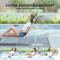 Outsunny Set of Two Steel Frame Sun Loungers, with Reclining Backs - Light Grey(m-4)