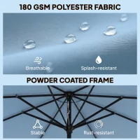 Outsunny Parasol ogrodowy okrągły balkonowy z 3-stopniową regulacją nachylenia, korbka, 8 żeber, Ø265 x 235H cm, jasnoniebieski(m-7)