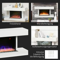 HOMCOM Elektrokamin, Wandkamin mit Heizung 2000 W, LED 3D-Flammeneffekt, Kristalle, in 11 Farben mit 3 Helligkeitsstufen, Elektrischer Kamin mit Fernbedienung, Timer, Wandmontage, Weiß(m-8)