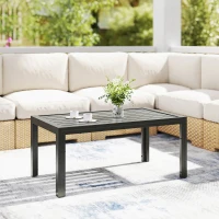 Outsunny Outdoor Side Table, Rectangular Patio Coffee Side Table with Steel Frame and Slat Tabletop for Garden, Balcony, Grey(m-8)