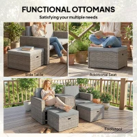 Outsunny 5 Piece Rattan Garden Furniture Set with Storage Table, Footstools, Cushions, Dark Grey(m-6)