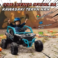 AIYAPLAY Carro Elétrico para Crianças 12V Kawasaki Teryx KRX 1000 com 2 Motores Faróis e USB 100x64x56 cm Azul(m-4)
