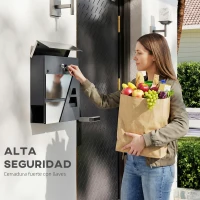 HOMCOM Buzón Exterior de Acero Inoxidable 13 L Buzón de Pared Correo con Cerradura y 2 Llaves Soporte Periódicos Gris Oscuro(m-5)