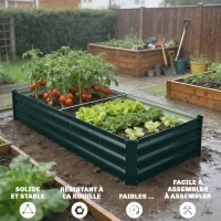 Outsunny Jardinière rectangulaire potager de jardin en acier galvanisé bordure de sécurité et fond ouvert 150x70x30cm vert(m-7)