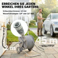 Outsunny Schlauchwagen 45 m Schlauchtrommel mit 2 Sprühmustern, Wasserhahnadapter Kurbel 2 Rädern 45 x 44 x 78 cm Grau(m-4)