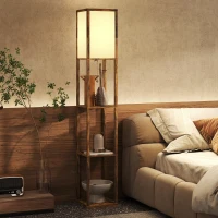 HOMCOM Floor Lamp with Shelves, 4 Layer Standing Lamp with USB Ports, 3 Colour Temperature, Rustic Brown(m-9)