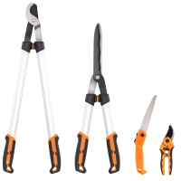 Outsunny Conjunto de Jardinagem 4 Peças com Tesouras Cortarramos Tesouras de Poda e Serra Dobrável Prata e Laranja