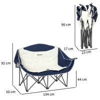Outsunny Opvouwbare stoel opvouwbaar 2-zits campingstoel met bekerhouder draagtas tot 250 kg belastbaar Blauw(m-3)