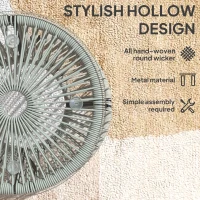 Outsunny Rattan Outdoor Coffee Table, PE Rattan Wicker Bistro Side Table with Tempered Glass Top, Light Grey(m-5)