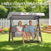Outsunny 3 Seater Canopy Swing Chair, Outdoor Garden Swing Seat with Adjustable Canopy, Cushions and Cup Trays, Steel Frame, Light Grey(m-7)