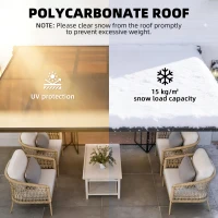 Outsunny 3.6 x 3 m Lean to Garden Pergola with PC Roof, Aluminium Frame Hardtop Gazebo Pergola with Drainage Gutters, Dark Grey(m-4)