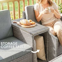 Outsunny 5 Piece Rattan Garden Furniture Set with Storage Table, Footstools, Cushions, Dark Grey(m-8)