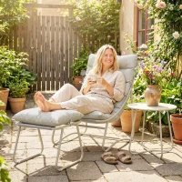 Outsunny Bistro Set for Garden, 3 Piece Outdoor Table and Chair with Footstool and Removable Cushions, Comfy Balcony Furniture(m-9)