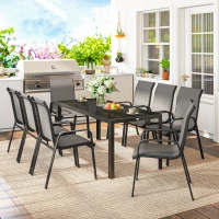 Outsunny 9 Pieces Garden Dining Set, Outdoor Table and Chairs Set for 8, Garden Furniture Set with Tempered Glass Top, Dark Grey(m-8)