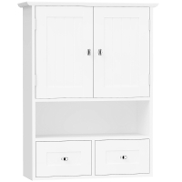 Dulap de Baie cu 2 Uși, Raft Deschis și 2 Sertare