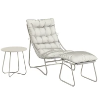 Outsunny Bistro Set for Garden, 3 Piece Outdoor Table and Chair with Footstool and Removable Cushions, Comfy Balcony Furniture(m-1)