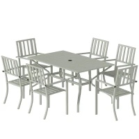Outsunny 7 Pieces Garden Table and Chairs, 6 Seater Outdoor Table and Chairs with Umbrella Hole, for Garden, Light Grey(m-11)