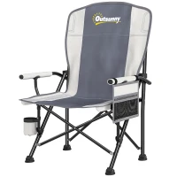 Outsunny Padded Camping Chair Adults Heavy Duty Folding Chair Side Pocket Cup Holder Carry Bag Outdoor Light Grey(m-1)
