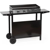 GARDEN MAX Plancha gaz MERIDA - 4 feux - Sur chariot - 127 x 46,5 x 95 cm - Acier émaillé - Surface de cuisson: 75 x 35 cm - Noir(m-1)