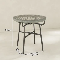 Outsunny Rattan Side Table, Round Outdoor Coffee Table, with Round PE Rattan and Tempered Glass Tabletop, Light Grey(m-3)