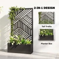 Outsunny Metal Garden Bed for Garden with Trellis, Raised Garden Bed with Privacy Screen, Geometric Slatted Cut-Out(m-4)