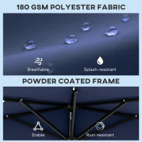 Outsunny 2.6 m Half Garden Parasol with Solar LED Lights, UPF50+ Semi Round Umbrella with 30° Tilt, Crank Handle, Dark Blue(m-7)