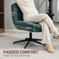 HOMCOM Criss Cross Office Chair, Armless Computer Desk Chair No Wheels with Wide Seat, Double-Tier Padding, Fabric Upholstery, for Home, Dark Green(m-5)