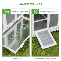 PawHut Galinheiro de Madeira para Exterior com 2 Ninhos, Bandeja Removível Poleiros Telhado Impermeável 150x100x96,5 cm Cinzento(m-7)