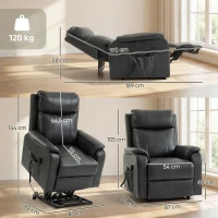 HOMCOM Sillón elevador y relax para personas mayores, Sillón elevador eléctrico de piel sintética con doble motor, cojines con muelles, Negro(m-3)