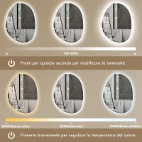 HOMCOM Specchio da Bagno Illuminato a LED con Colore e Temperatura Regolabile, in Vetro Temperato, 70x5x50 cm, Argento(m-4)