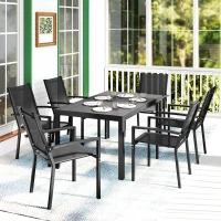 Outsunny Seven-Piece Garden Dining Set, with Plastic Wood-Top Table - Black(m-8)
