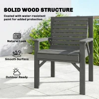 Outsunny Wooden Garden Dining Chair, Outdoor Chair Garden Armchair with Curved Seat and Wide Armrests, Grey Embossed Finish(m-6)