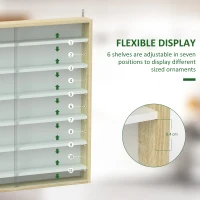 HOMCOM 7-Tier Wall Display Shelf Unit Cabinet w/ 6 Adjustable Shelves Glass Doors Home Office Ornaments 83x80cm, Oak(m-4)