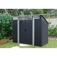Abri de jardin en métal 4,61 m² - 238 x 193 x 202 cm - SOLER - Kit d'ancrage inclus, 2 portes coulissantes - Gris(m-2)