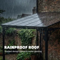 Outsunny 3 x 2.87 m Metal Lean-to Pergola, Wall-Mounted Hardtop Garden Pergola with Polycarbonate Roof and Metal-Aluminium Frame(m-6)